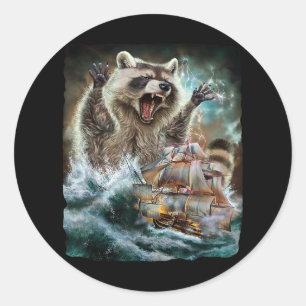 Adesivo Monster Raccoon Como Kraken Ataca Um Navio De Guer