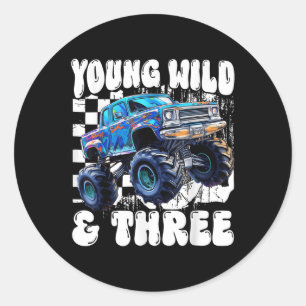Adesivo Monster Truck Aniversário de 3 anos Jovem Selvagem