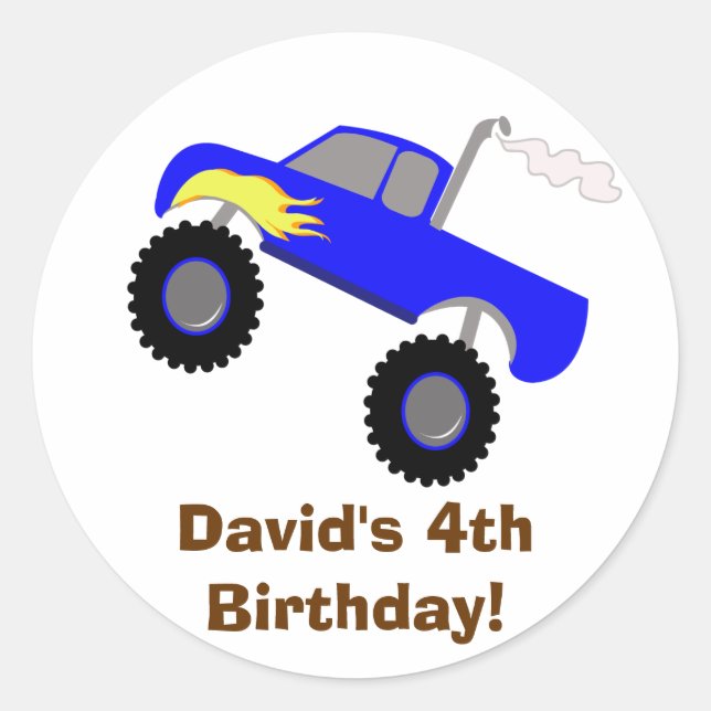 Adesivo Monster Truck Birthday - Vinheta Personalizada (Frente)