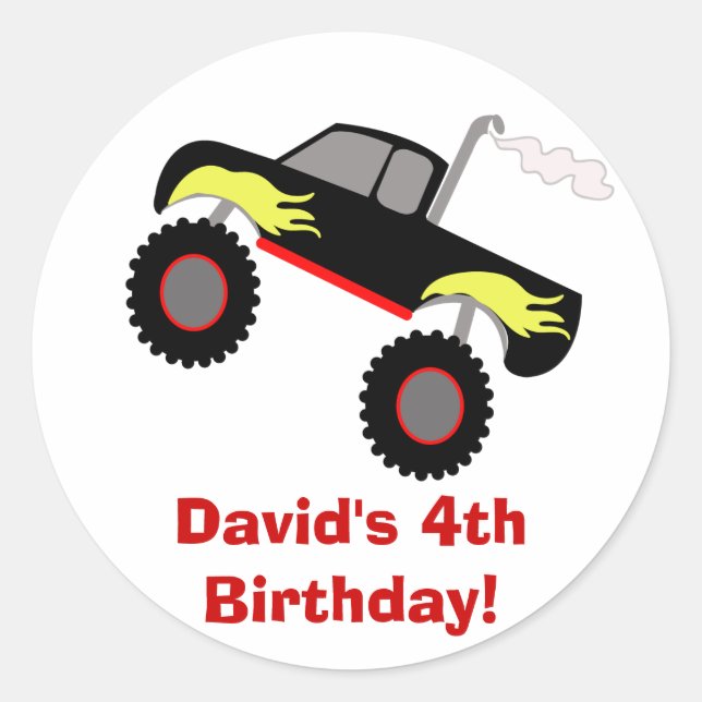 Adesivo Monster Truck Birthday - Vinheta Personalizada (Frente)