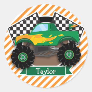 Adesivo Monster truck verde, bandeira Checkered; Listra