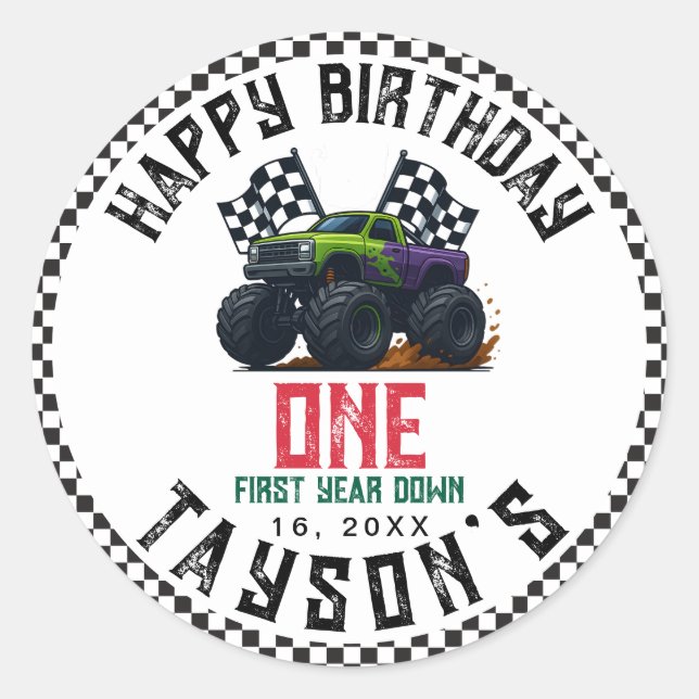 Adesivo Monster Trucks 1st Birthday Vroom Party (Frente)