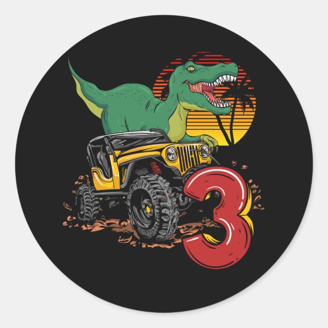 Adesivo Monster Trucks Dinossauro T-Rex aniversário de 3 a (Frente)