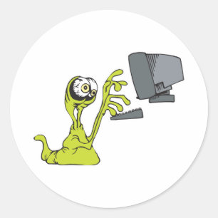 Adesivo monstro alienígena blob digitando em computador ve