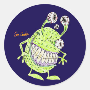 Adesivo monstro alienígena verde de 4 olhos