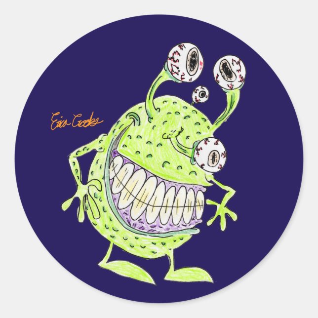 Adesivo monstro alienígena verde de 4 olhos (Frente)