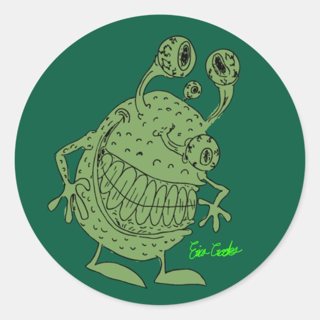 Adesivo monstro alienígena verde de 4 olhos todo verde (Frente)