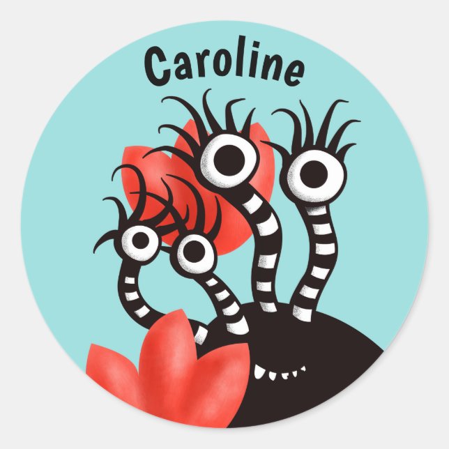 Adesivo Monstro Bonito Com Abstrato de Quatro Olhos Nome (Frente)