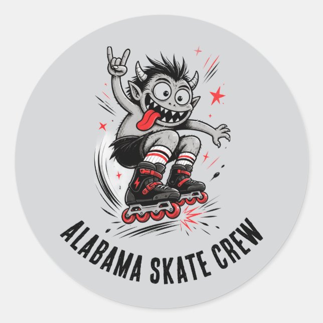 Adesivo Monstro de Desenho Animado em Patins (Frente)