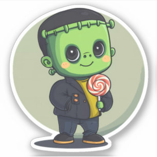 Adesivo Monstro de Frankenstein segurando um pirulito