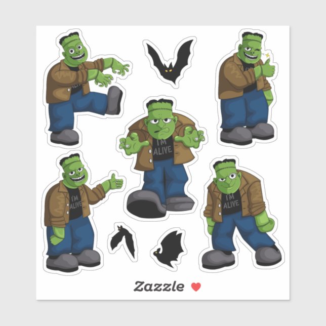 Adesivo Monstro de Frankenstein Verde Engraçado Desenho An (Folha)