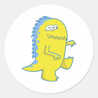 Adesivo monstro dinossauro amarelo de três olhos