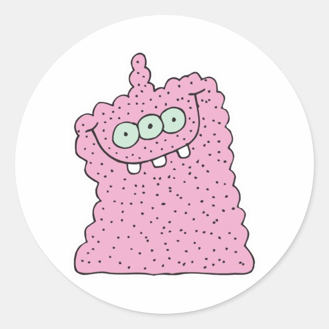 Adesivo monstro engraçado rosa de três olhos (Frente)
