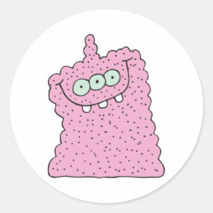 Adesivo monstro engraçado rosa de três olhos