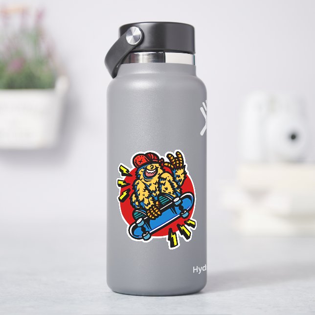 Adesivo Monstro feliz no skate: 4" Kiss Cut Vinyl (HidroFlask)