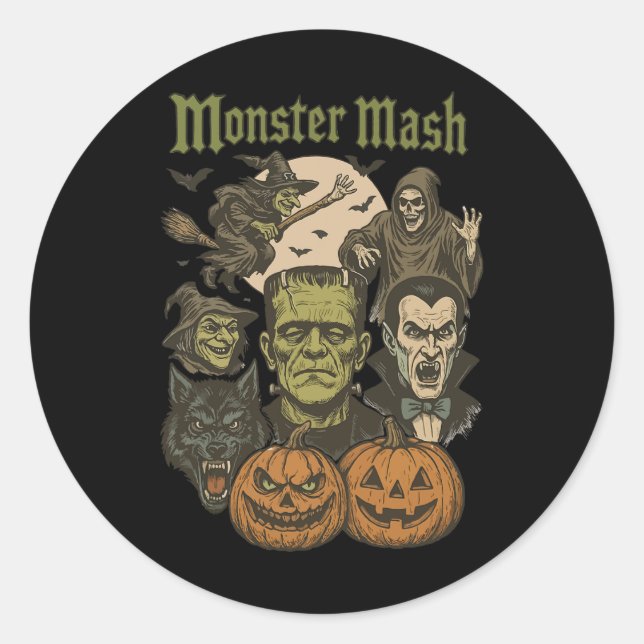 Adesivo Monstro Mash Retro Halloween Monstro Engraçado Spo (Frente)