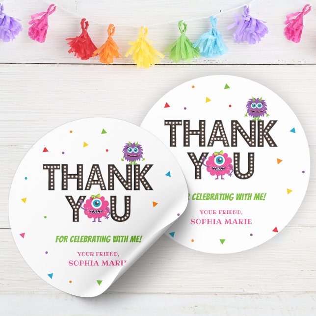 Adesivo Monstro Rosa Obrigado Sticker (Pink Monster Thank You Sticker)