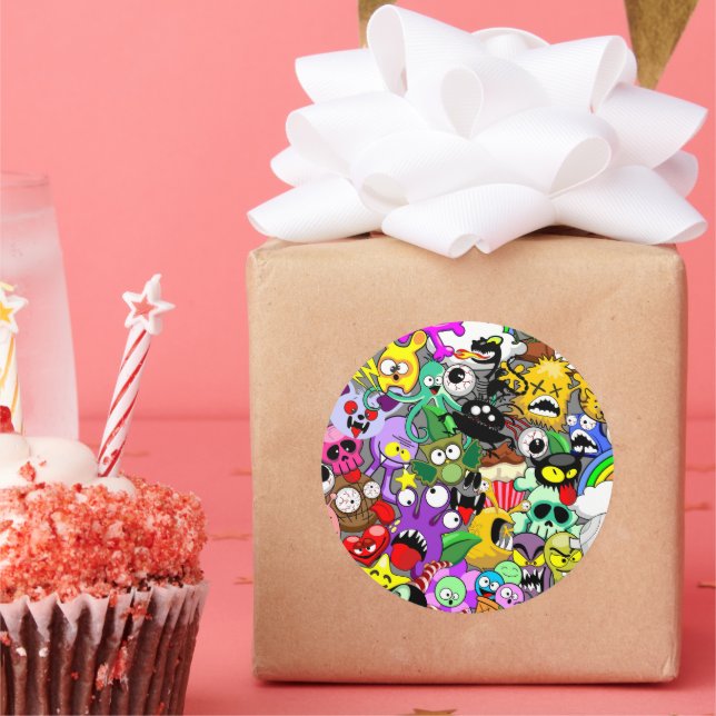 Adesivo Monstros - Caracteres Bonitos Padrão de Halloween (Festa)