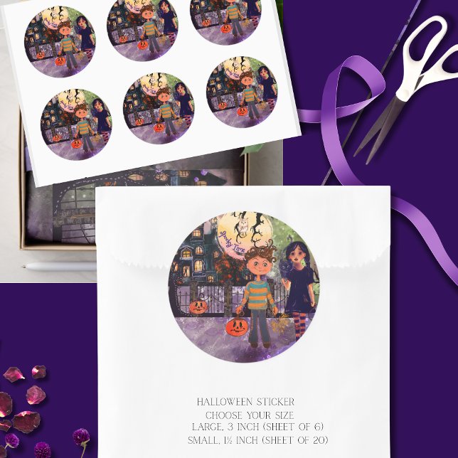 Adesivo Monstros das Crianças no Halloween Assustador (Spooky Time Monster Kids Halloween Classic Round Sticker)