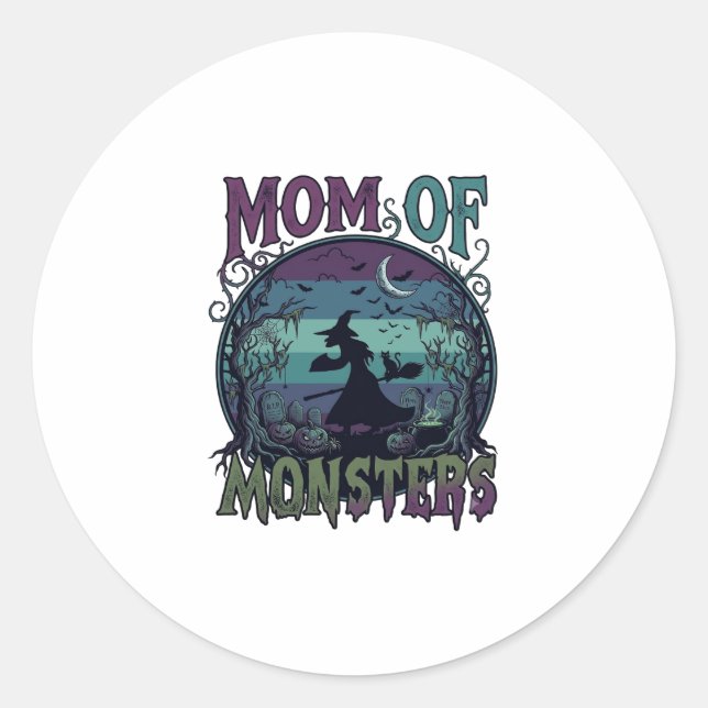 Adesivo Monstros Mãe Halloween Bruxa Lua Abóboras Cemitéri (Frente)