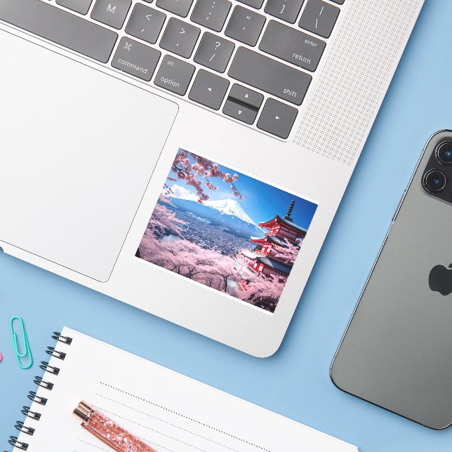 Adesivo Montanha de Fuji pintada na estação florescente de (Notebook com iPhone)