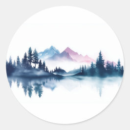 Adesivo Montanhas e Pinheiros Escuros em Aquarela Rosa e A