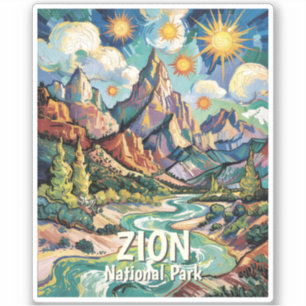 Adesivo Montanhas e Rio Zion personalizados Van Gogh Color