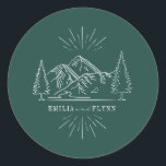 Adesivo Montanhas Line Art Casamento Emerald<br><div class="desc">Ilustração de montanhas com árvores verdes. O fundo é esmeralda verde.</div>