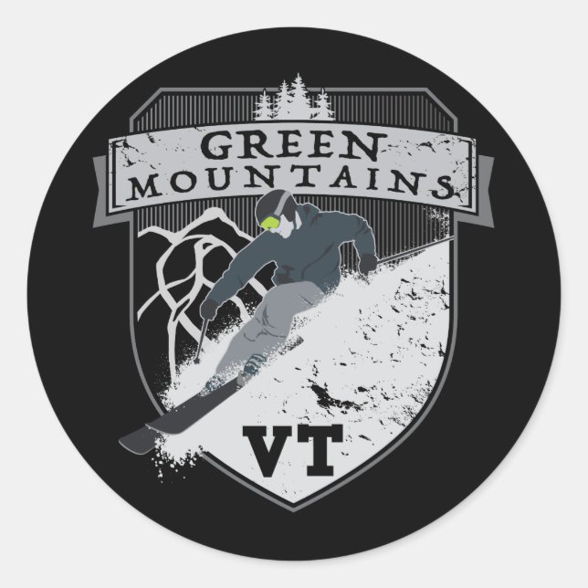 Adesivo Montanhas Verdes de Esqui, VT (Frente)