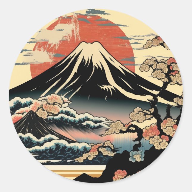 Adesivo Monte Fuji, Fugaku, fujiyama, Ukiyo-e Art, (Frente)