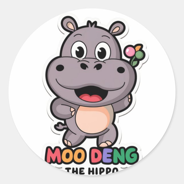 Adesivo Moo Deng Cute Cartoon Hippo (Frente)