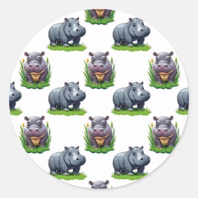 Adesivo Moo Deng Hippopotamus Animal Pattern Design (Frente)
