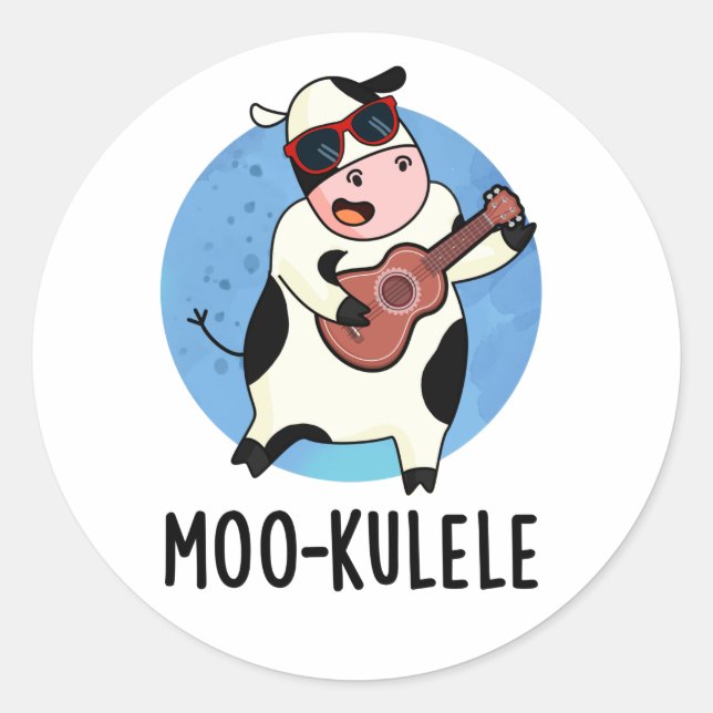 Adesivo Moo-kulele Funny Ukulele Cow Pun (Frente)