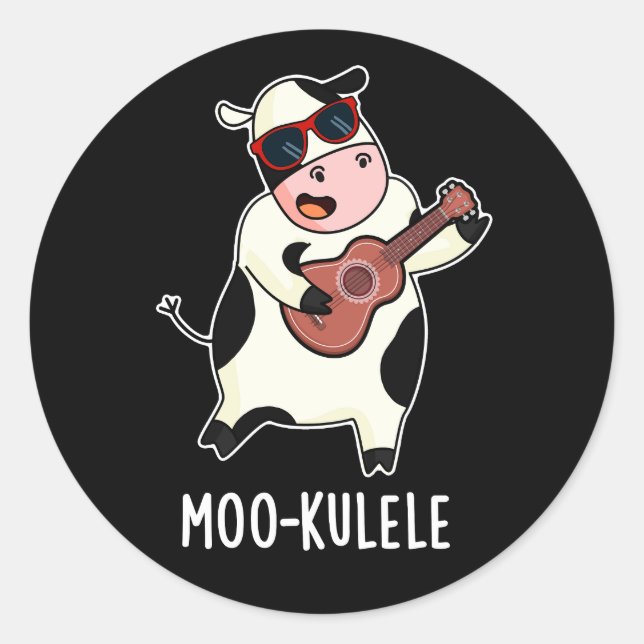 Adesivo Moo-kulele Funny Ukulele Cow Pun Dark BG (Frente)