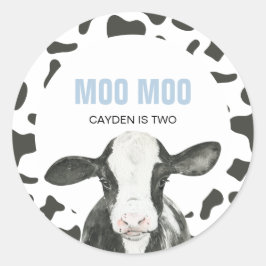 Adesivo MOO MOO Eu TENHO DOIS Impressão de Vaca aniversári