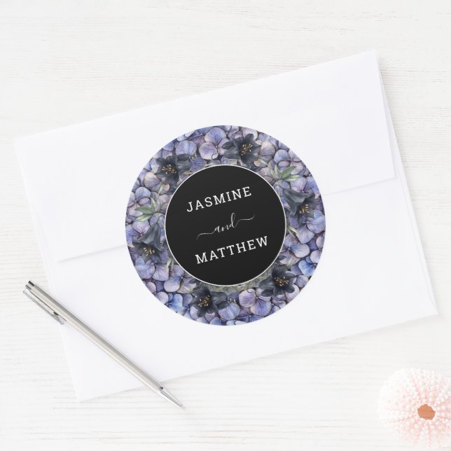 Adesivo Moody Black Floral Classic Whimsical Chic Wedding (Envelope)