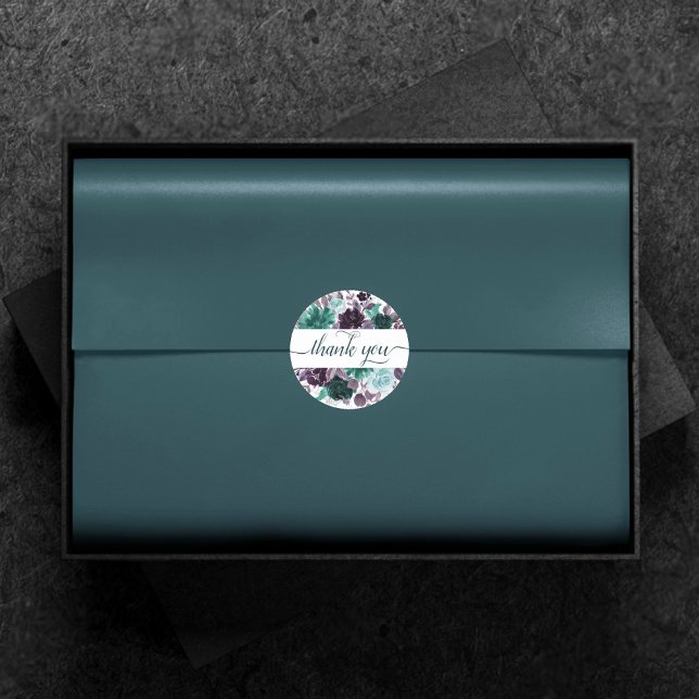 Adesivo Moody Boho | Teal e Rosa Roxo Floral Obrigado (Criador carregado)