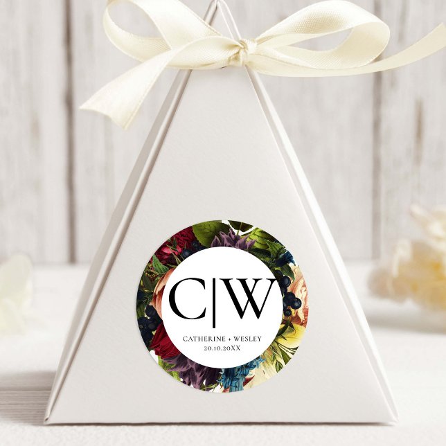 Adesivo Moody Floral Burgundy Casamento Monograma (Criador carregado)