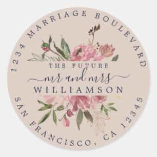 Adesivo Moody Pink Floral Wedding Return Address Classic R