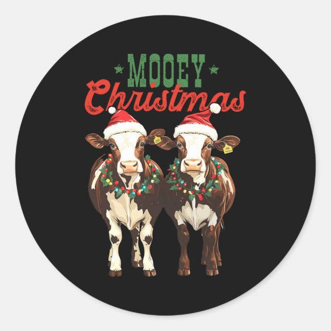Adesivo Mooey Christmas Cow With Santa Hats Xmas Lights Me (Frente)
