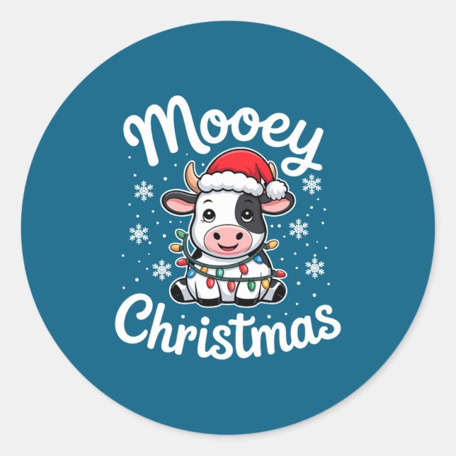 Adesivo Mooey Christmas Cute Cow With Santa Hat And Holida (Frente)