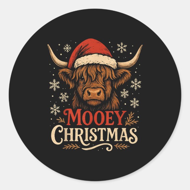 Adesivo Mooey Christmas Highland Cow Funny Santa Hat Desig (Frente)