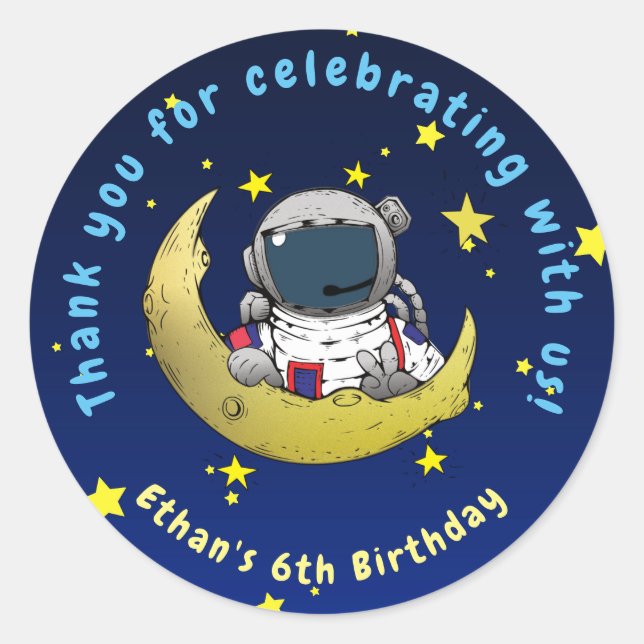 Adesivo Moon Adventure Birthday Obrigado Stickers (Frente)