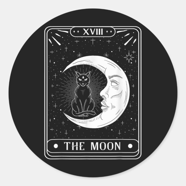 Adesivo Moon Tarot Card Crescent Moon E Cat Graphic (Frente)
