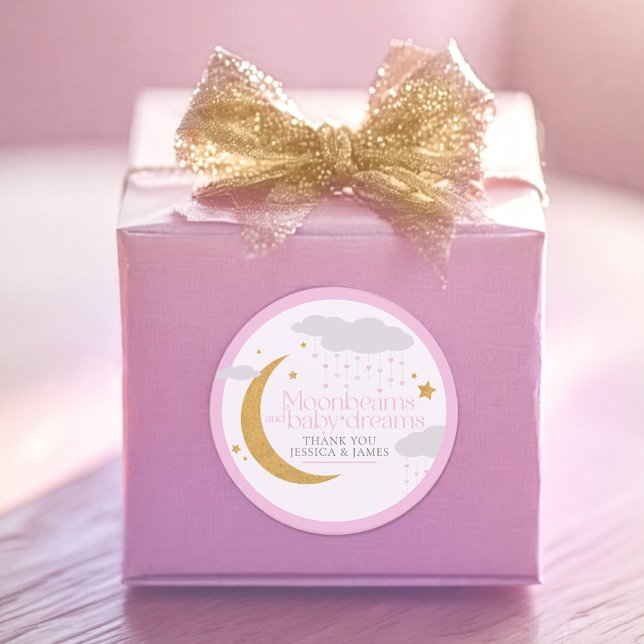 Adesivo Moonbeams and baby dreams baby shower pink thanks (Criador carregado)