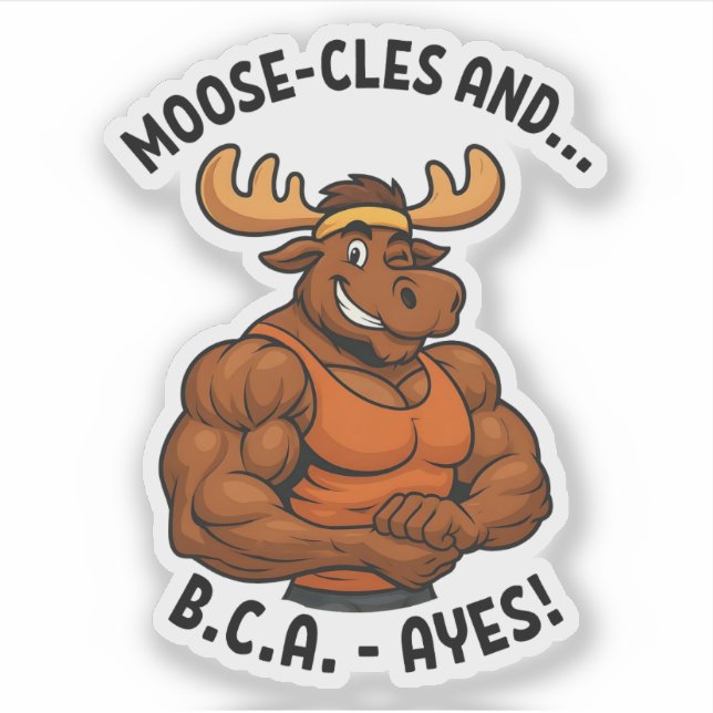 Adesivo Moose-cles and BCAAs – Funny Gym Moose Workout (Frente)