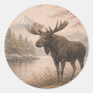 Adesivo Moose Sticker, Japanese Landscape Wildlife Art,