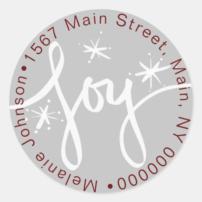 Adesivo Morada de Natal Desenhada Joy Lettering Endereço F (Frente)