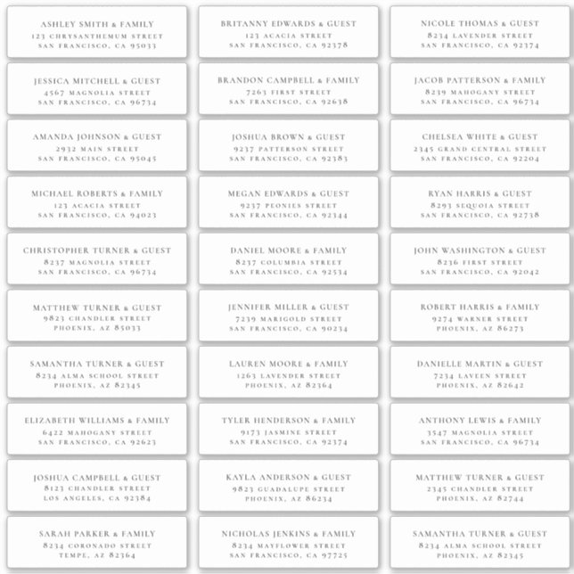 Adesivo Morada dos Nomes de Convidados do Casamento Minima (Frente)