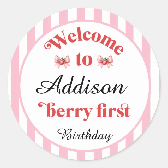 Adesivo Morango e arco Berry Primeiro Aniversário (Frente)